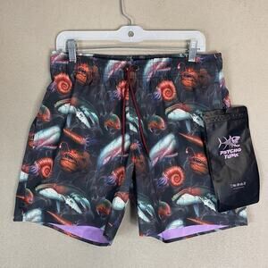 Psycho Tuna Short Mens M Black Deep See Monster Print Swim Trunk Not Lined‎